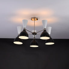 Modern 10-Light Chandelier – Black & White Dual Cone Shades with Brushed Nickel Frame - 32222
