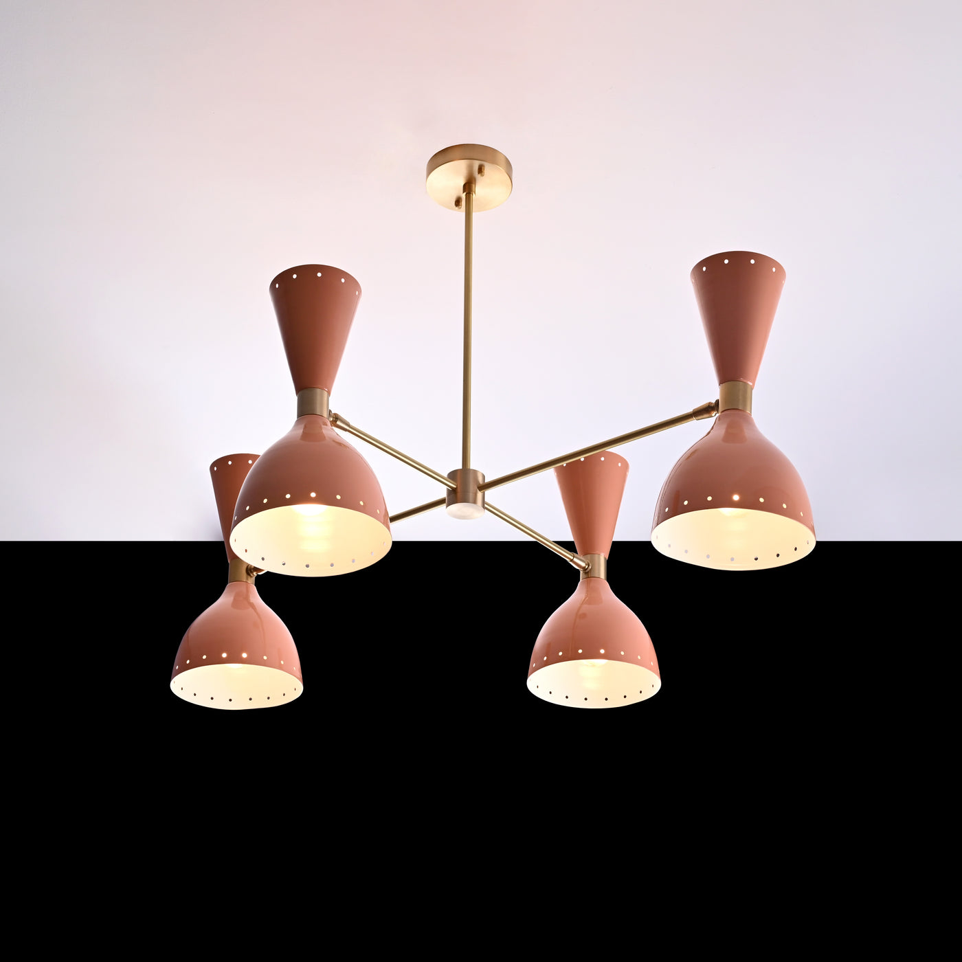 Mid-Century Modern Diabolo Style 4-Arm Chandelier Lamp | Customizable Ceiling Lamp | Two-Way Lighting Chandelier | Brass & Copper Finishes Available - 32225