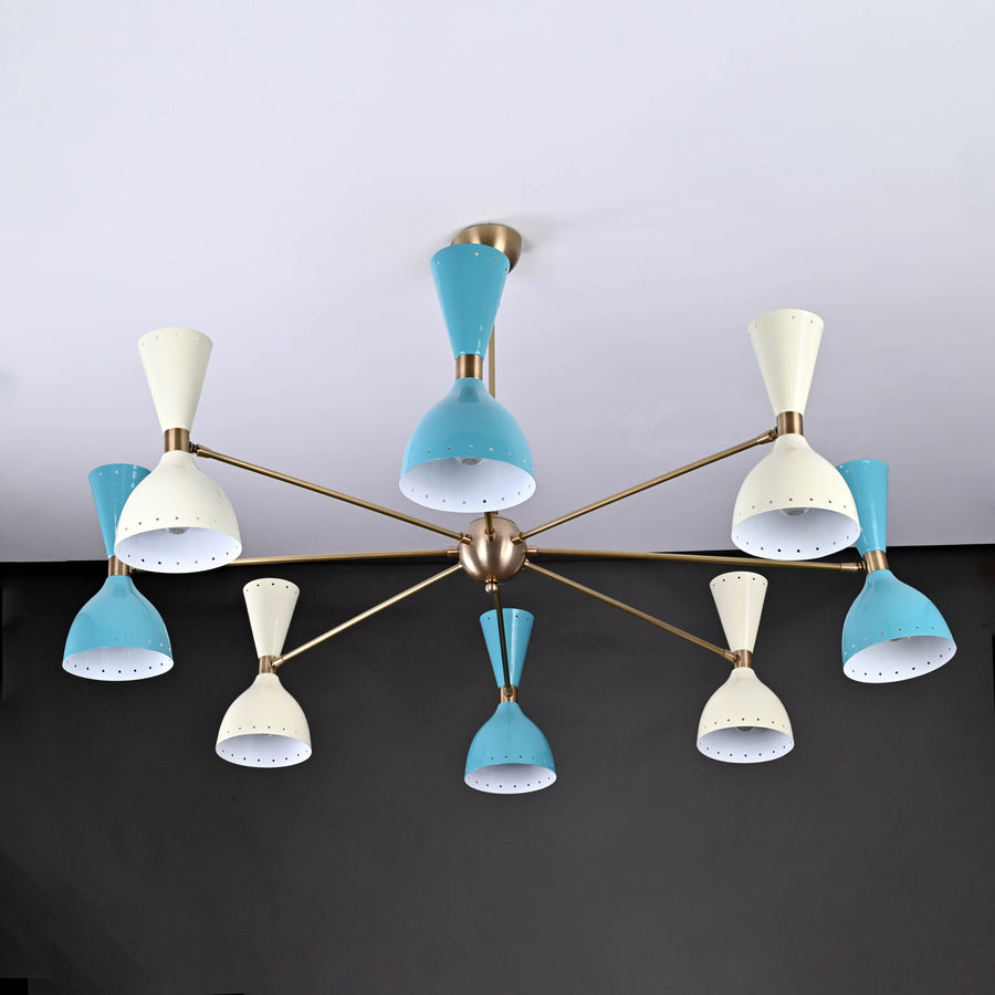 Mid-Century Modern Diabolo Chandelier – 8 Arms | 16 Lights | Customizable Colors & Finishes - 32226
