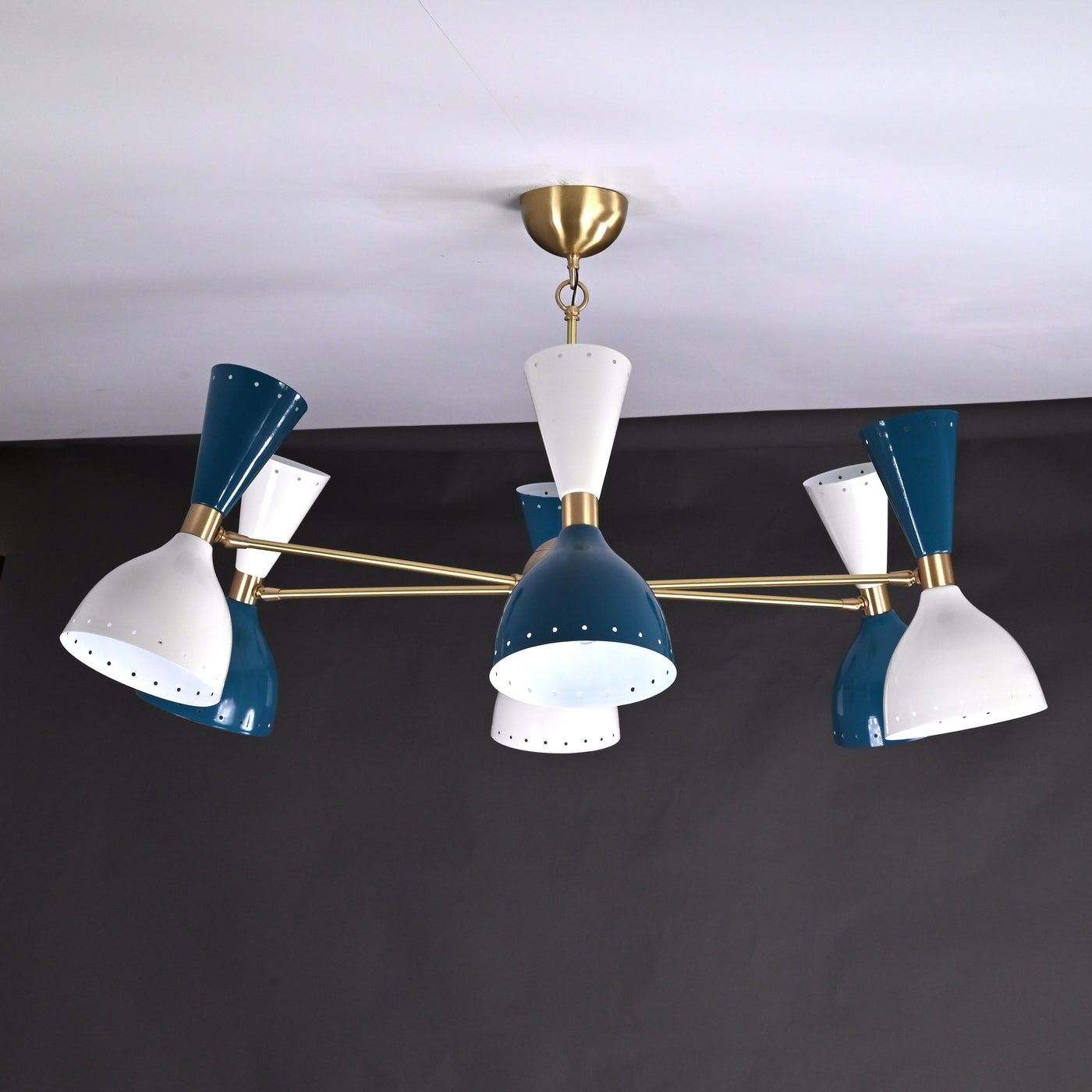 Mid-Century Modern Diabolo Style Chandelier – 6 Arms, 12 Lights | Custom Finish & Size | Dual Light Direction - 32227