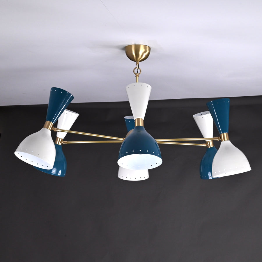Mid-Century Modern Diabolo Style Chandelier – 6 Arms, 12 Lights | Custom Finish & Size | Dual Light Direction - 32227