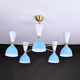 Diabolo Style Mid-Century Modern Chandelier – Customizable 5-Arm, 10-Light Ceiling Lamp Natural Brass or Copper Finish | Handcrafted Lighting Fixture - 32228