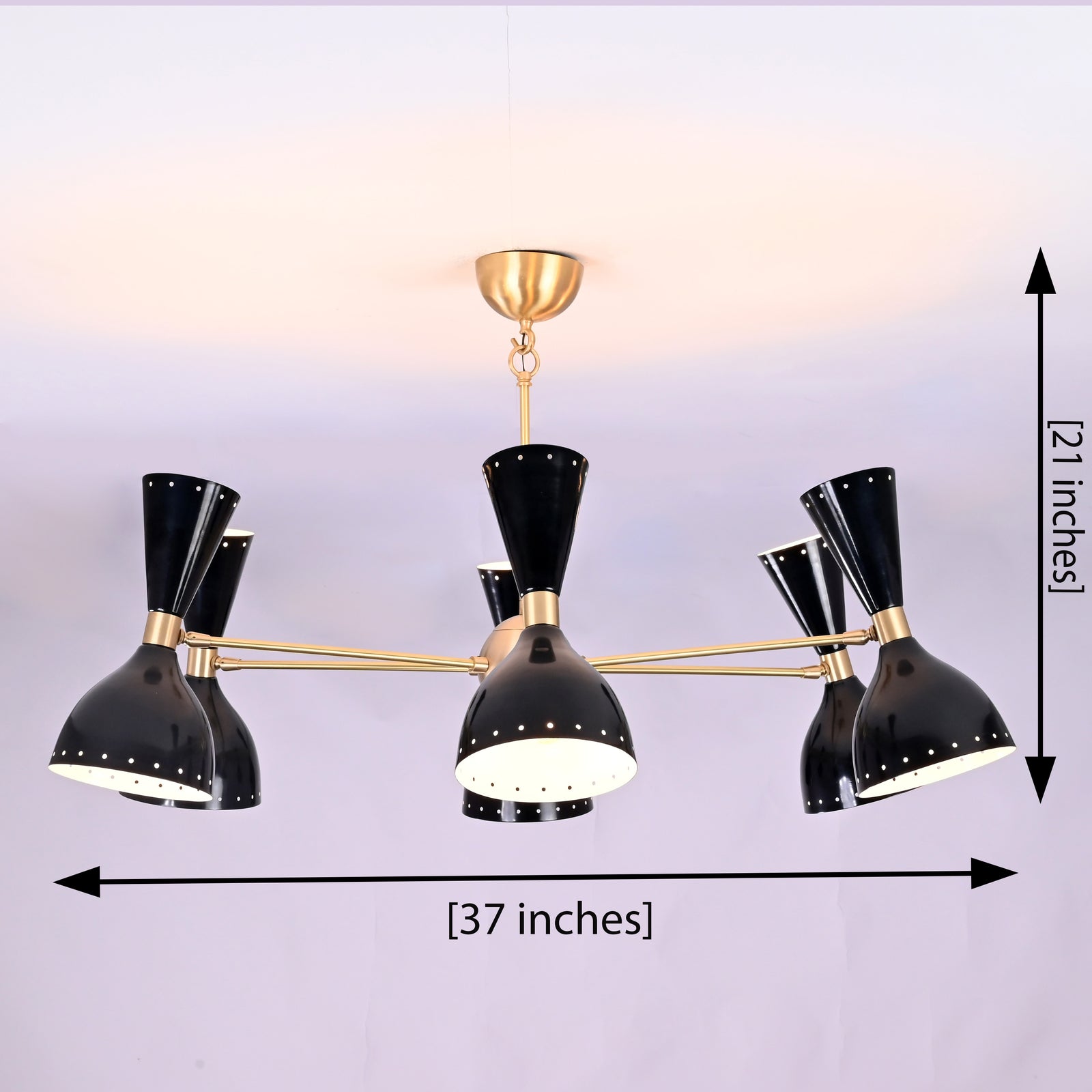 Size guide for Mid-Century Modern Diabolo Style Chandelier – 6 Arms, 12 Lights | Custom Finish & Size | Dual Light Direction - 32231