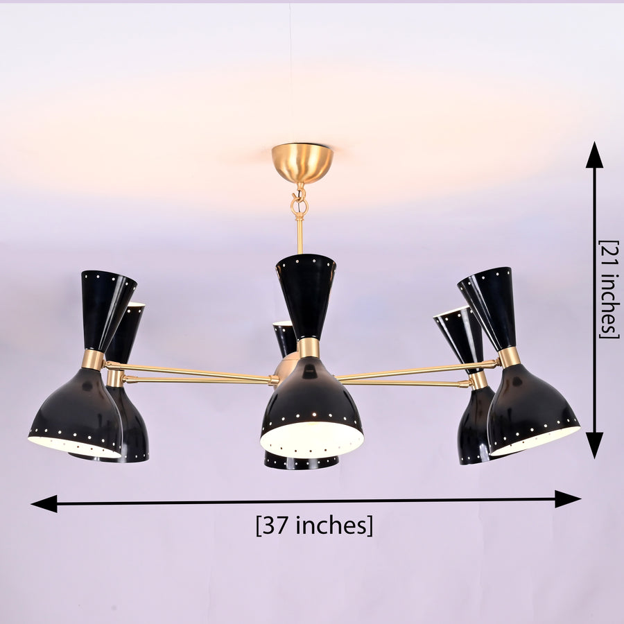 Mid-Century Modern Diabolo Style Chandelier – 6 Arms, 12 Lights | Custom Finish & Size | Dual Light Direction - 32231