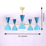 Diabolo Style Mid-Century Modern Chandelier – Customizable 5-Arm, 10-Light Ceiling Lamp Natural Brass or Copper Finish | Handcrafted Lighting Fixture - 32232