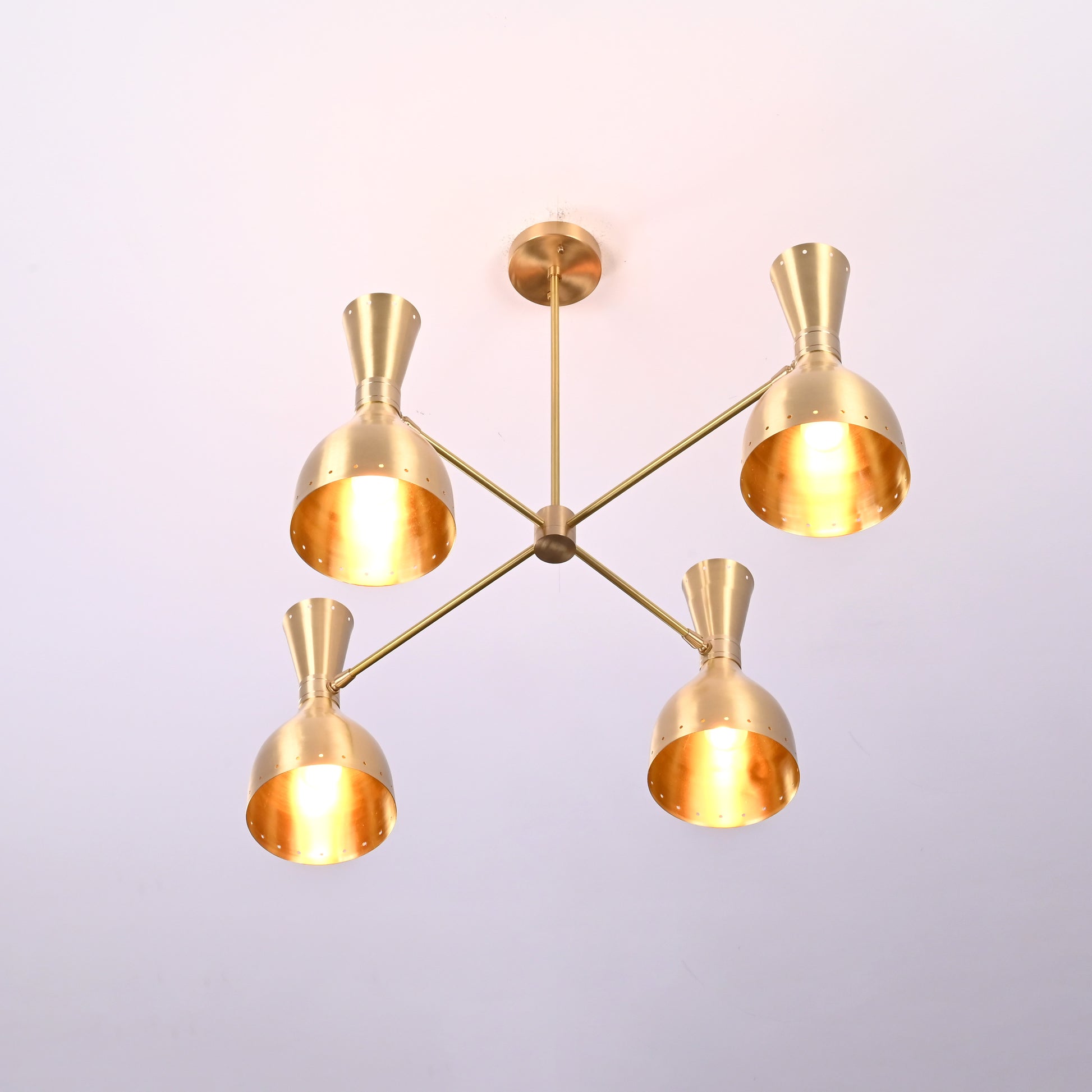 4 Arms Diabolo Style Brass Chandelier 34" Wide - 32234