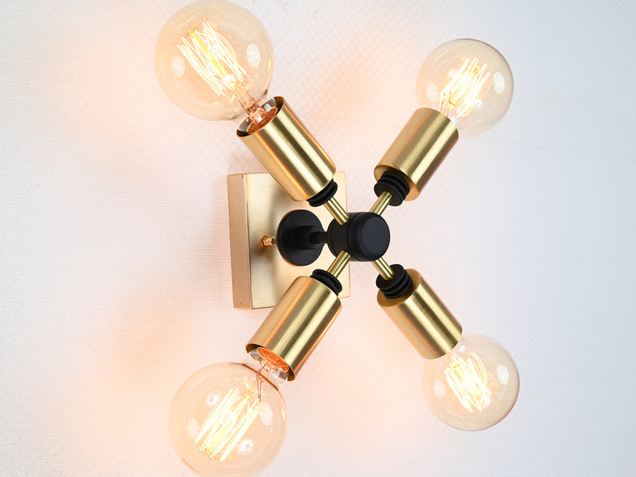 Customizable Mid-Century Modern Brass Wall Sconce | Geometric 4-Light Fixture for Bold Interiors - 32509