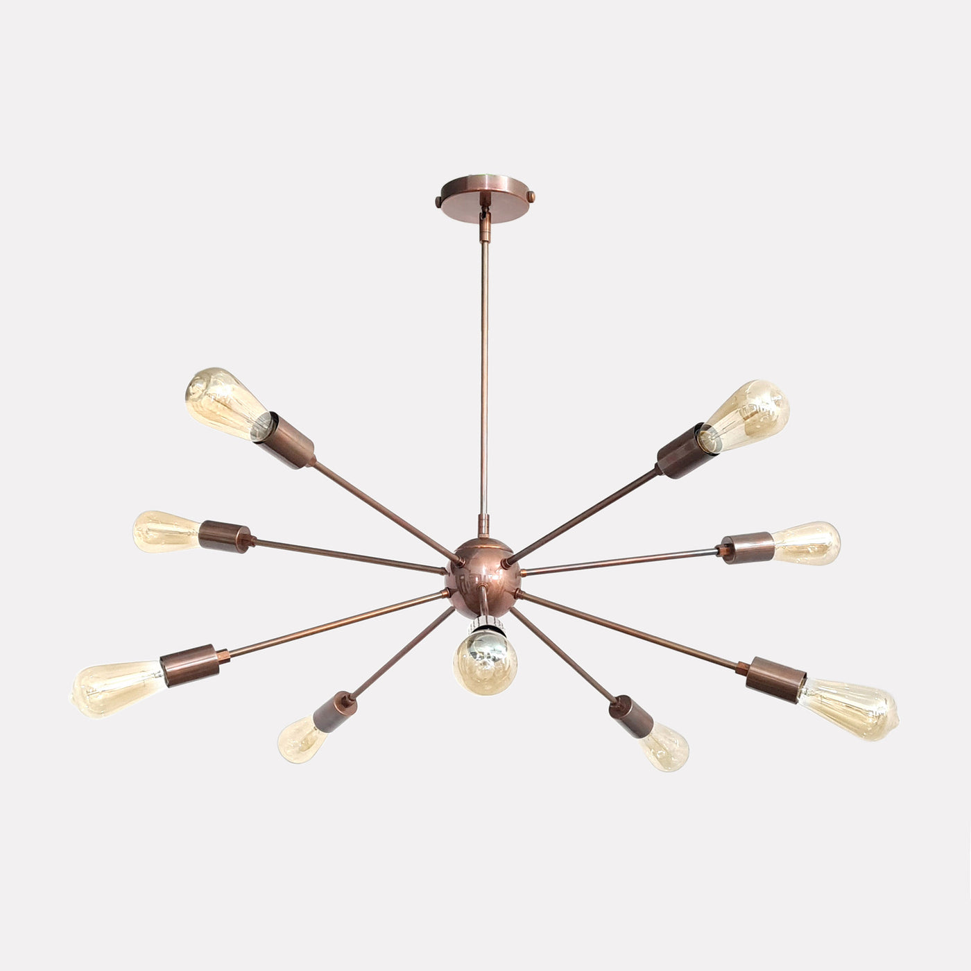 Warm Brass Bare Bulb Sputnik Chandelier – Industrial Mid-Century Modern Ceiling Pendant Light - 32140