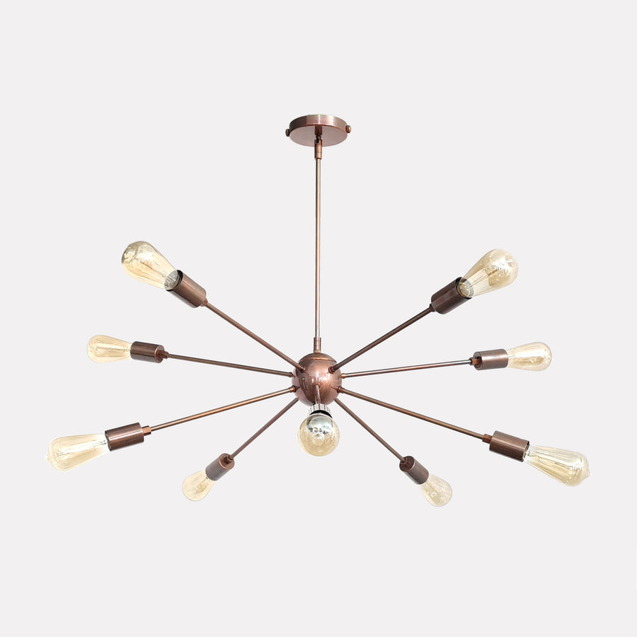 Warm Brass Bare Bulb Sputnik Chandelier – Industrial Mid-Century Modern Ceiling Pendant Light - 32140