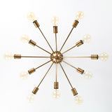 Antique Brass 12-Light Sputnik Chandelier – Industrial Mid-Century Flush Mount Starburst Ceiling Light Base - 32152