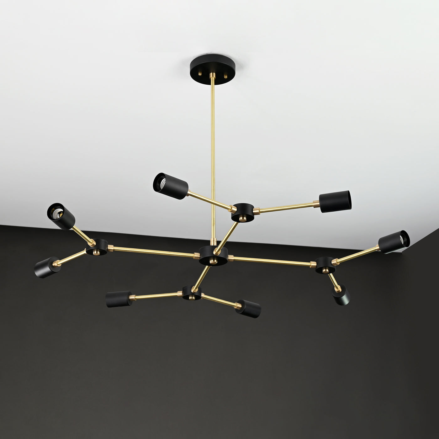 Modern 12-Light Black & Brass Geometric Chandelier – Art-Deco Inspired Ceiling Fixture - 32168