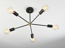 Industrial 6-Light Black & Brass Sputnik Chandelier – Vintage Ceiling Fixture with Edison Bulbs - 32177