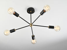 Industrial 6-Light Black & Brass Sputnik Chandelier – Vintage Ceiling Fixture with Edison Bulbs - 32177