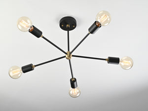 Industrial 6-Light Black & Brass Sputnik Chandelier – Vintage Ceiling Fixture with Edison Bulbs - 32177