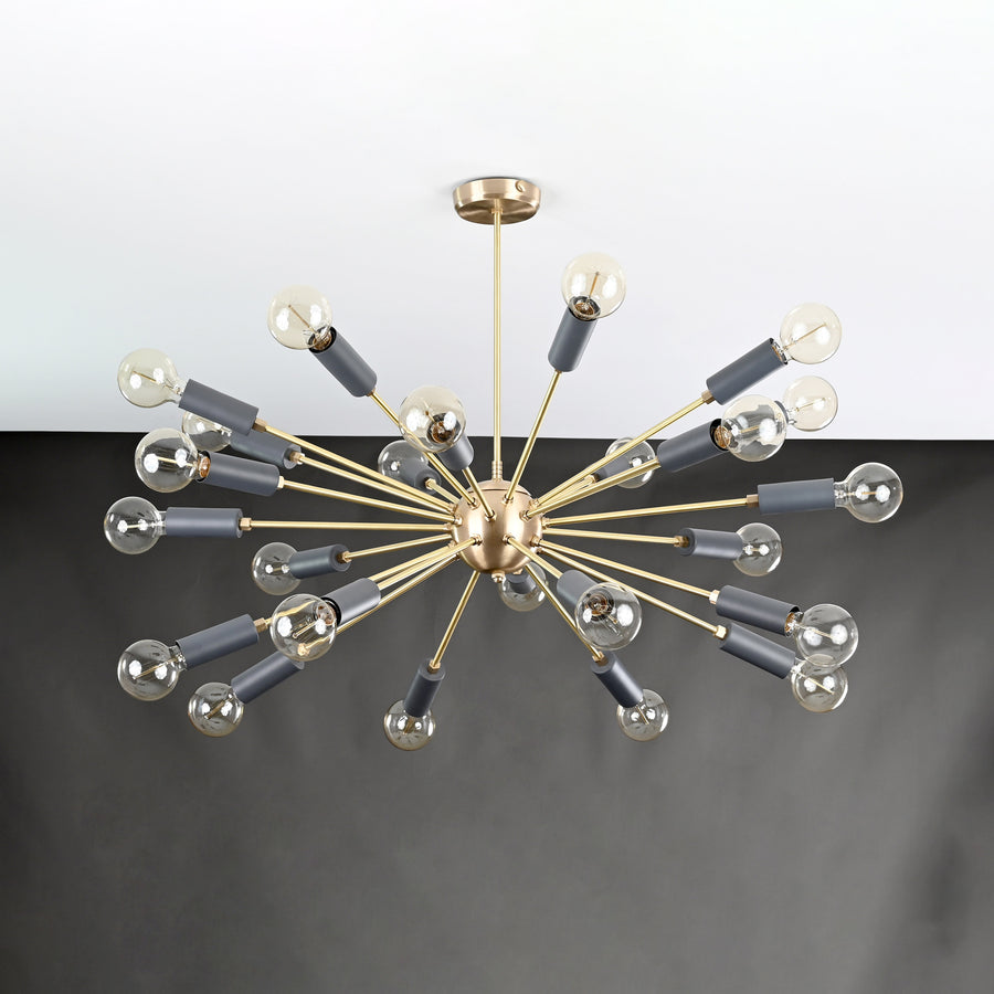 Vintage 12-Light Brass Sputnik Chandelier – Retro Ceiling Fixture with Exposed Filament Bulbs - 32160