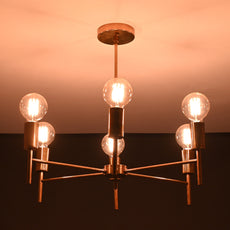 Elegant 8-Light Brass Sputnik Chandelier – Mid-Century Ceiling Fixture with Globe Edison Bulbs - 32185