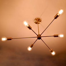 Luxury 6-Light Brass Sputnik Chandelier – Sleek Modern Ceiling Fixture with Cylindrical Shades - 32193