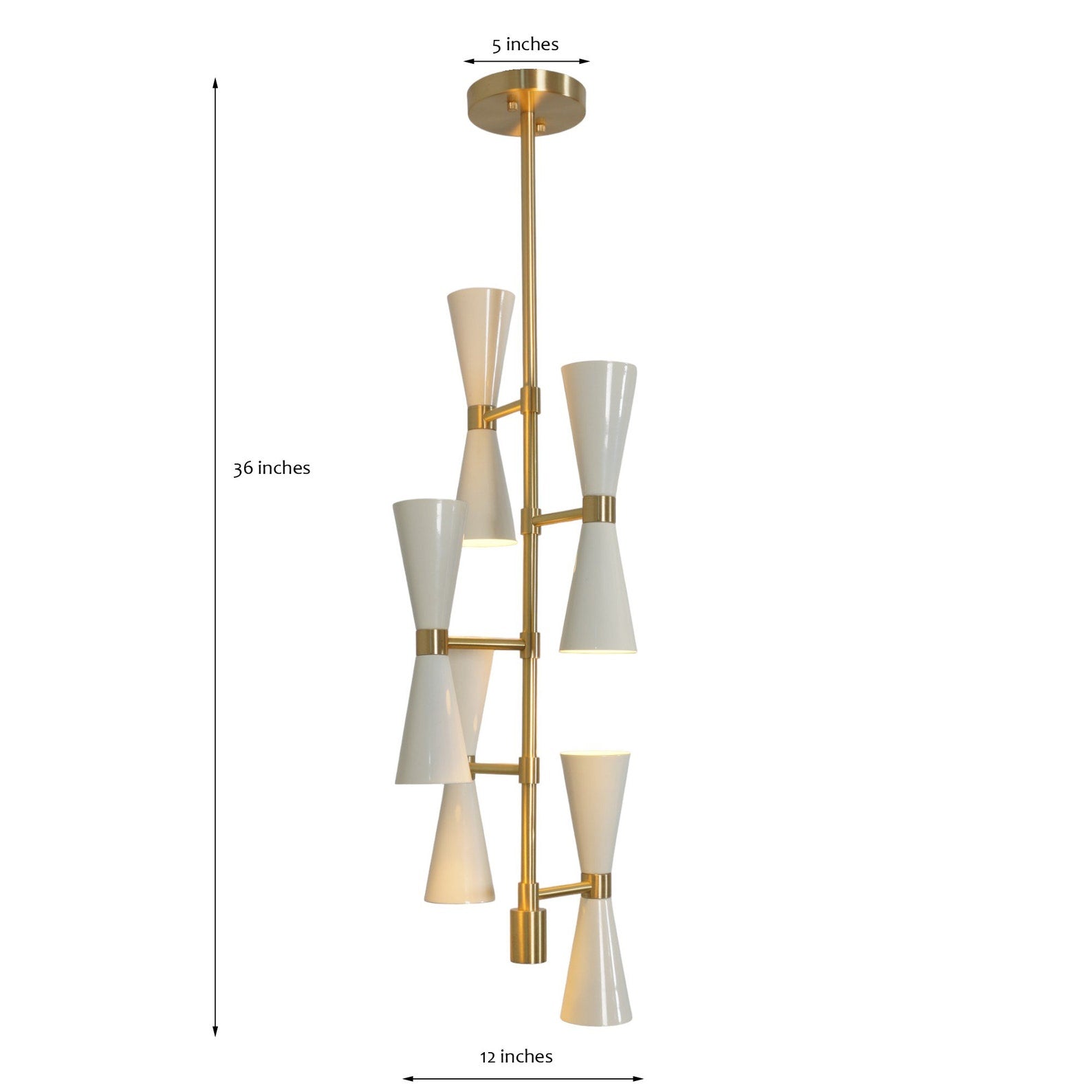 Size guide for 10-Light Vertical Brass Chandelier with Double Cone Shades | Modern Mid-Century Pendant Light | Handmade Custom Brass Fixture by BRASS LEAF STUDIO 62592