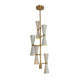 Modern 10-Light Vertical Brass Pendant Light | Handmade Double Cone Chandelier by Brass Leaf Studio