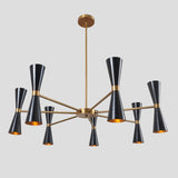 14-Light Black and Brass Double Cone Chandelier | Mid-Century Modern Ceiling Light by Brass Leaf Studio