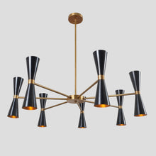 14-Light Black and Brass Double Cone Chandelier | Mid-Century Modern Ceiling Light by Brass Leaf Studio