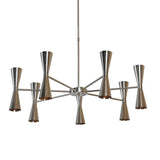 Custom 14-Light Brass Chandelier with Double Cone Shades | Mid-Century Modern Handmade Lighting
