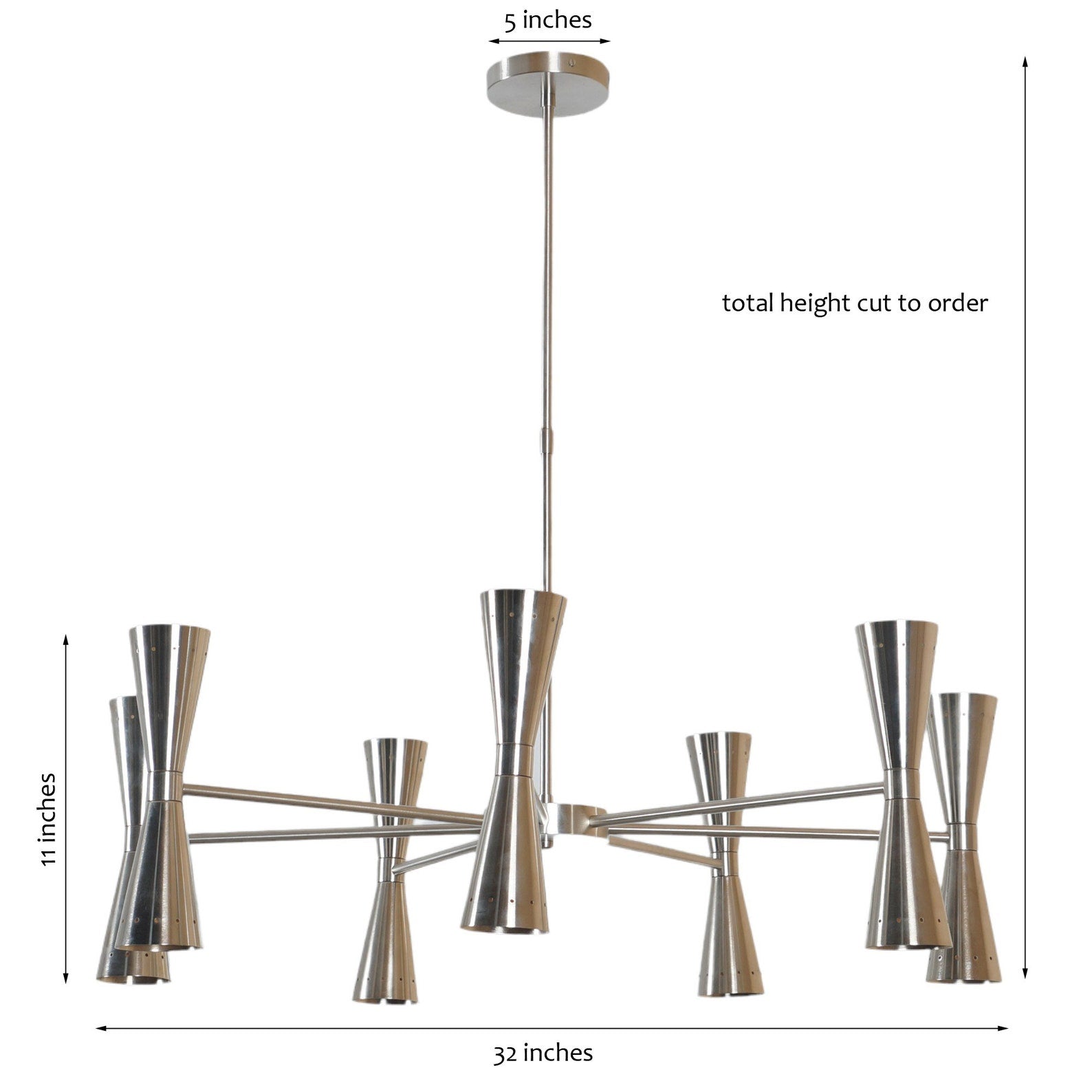 Size guide for 14-Light Double Cone Brass Chandelier | Mid-Century Modern Statement Ceiling Light | Handmade Custom Lighting by BRASS LEAF STUDIO 62595