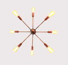 Retro 8-Light Bronze Sputnik Chandelier – Industrial Mid-Century Modern Pendant Ceiling Light with Exposed Filament Bulbs - 32147