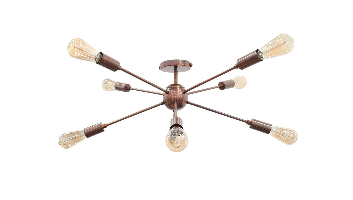 Retro 8-Light Bronze Sputnik Chandelier – Industrial Mid-Century Modern Pendant Ceiling Light with Exposed Filament Bulbs - 32147