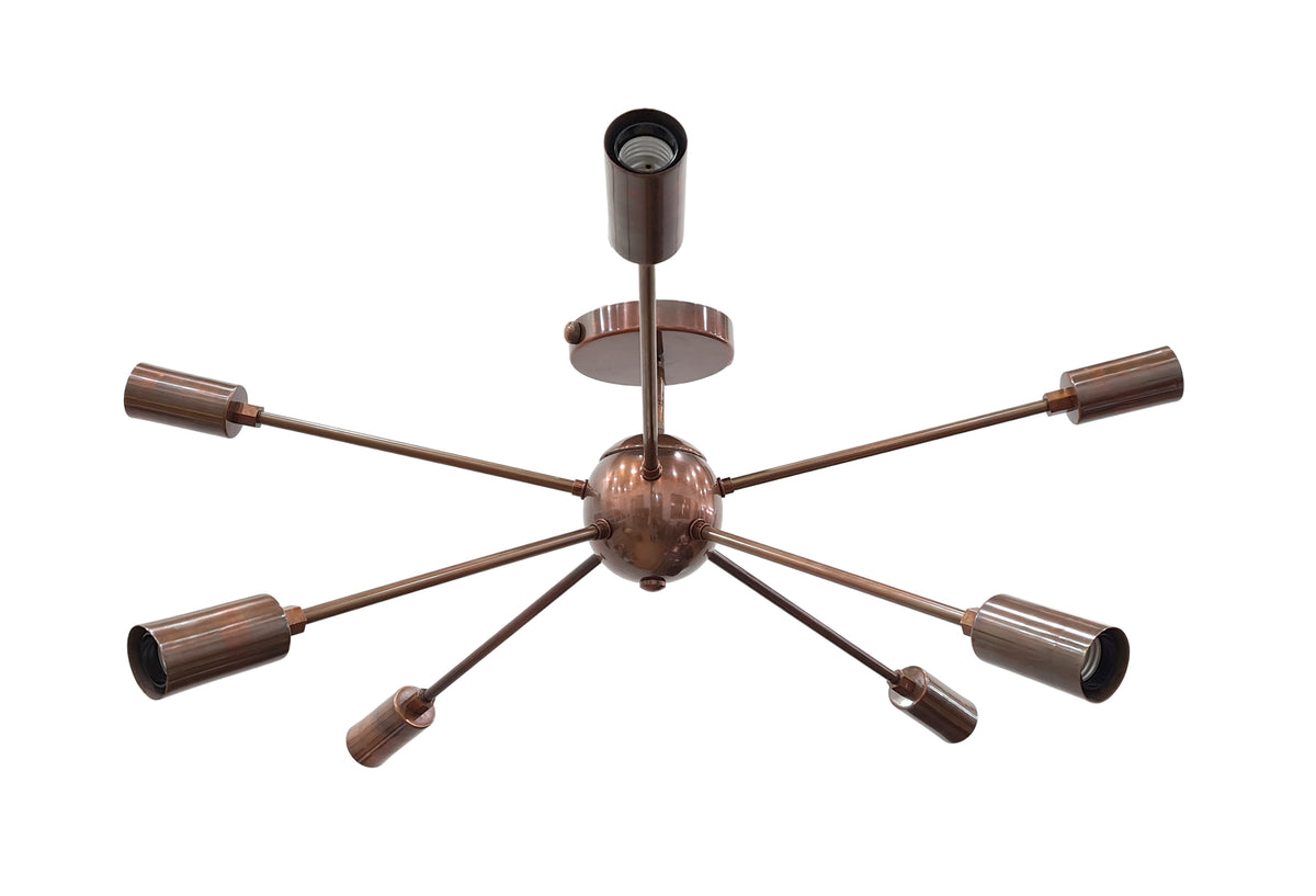 Retro 8-Light Bronze Sputnik Chandelier – Industrial Mid-Century Modern Pendant Ceiling Light with Exposed Filament Bulbs - 32147