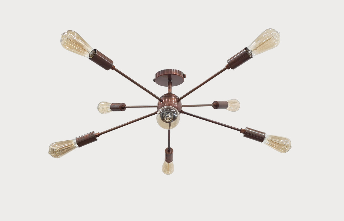 Retro 8-Light Bronze Sputnik Chandelier – Industrial Mid-Century Modern Pendant Ceiling Light with Exposed Filament Bulbs - 32147