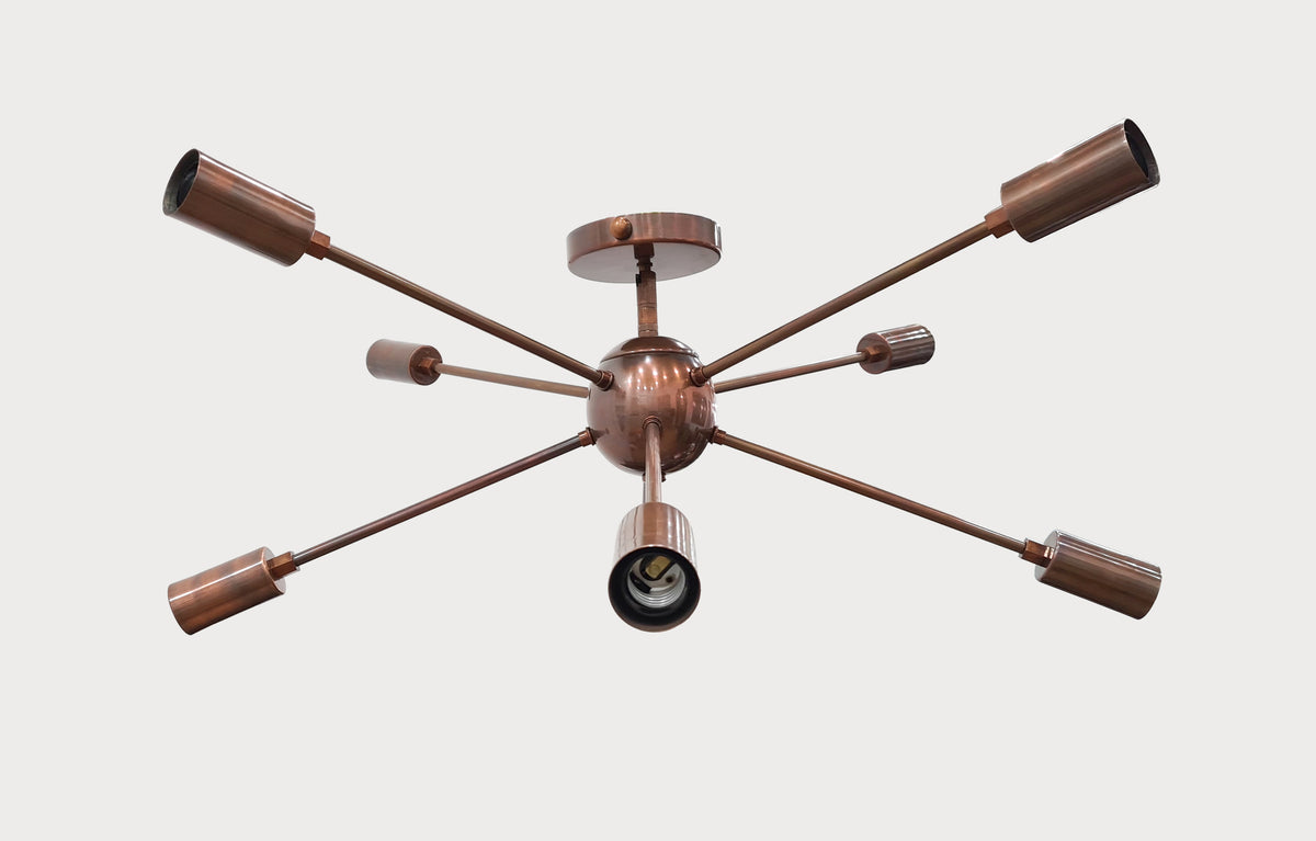 Retro 8-Light Bronze Sputnik Chandelier – Industrial Mid-Century Modern Pendant Ceiling Light with Exposed Filament Bulbs - 32147