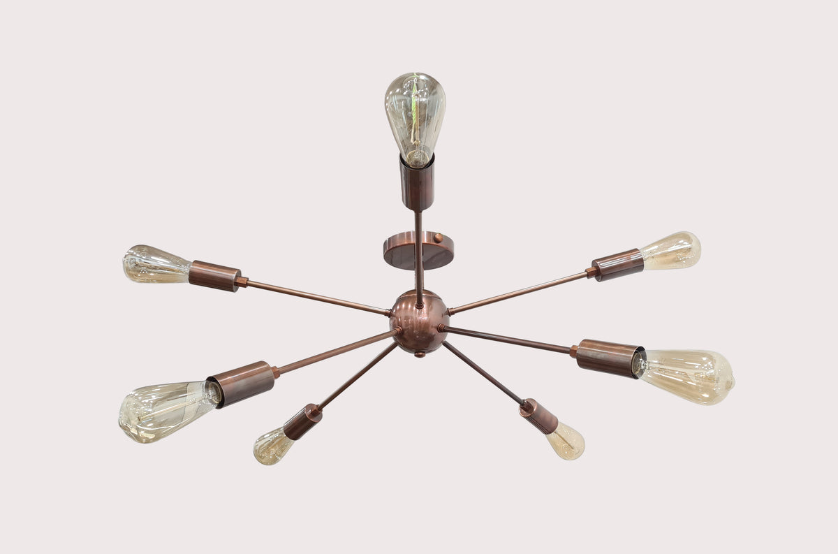 Retro 8-Light Bronze Sputnik Chandelier – Industrial Mid-Century Modern Pendant Ceiling Light with Exposed Filament Bulbs - 32147