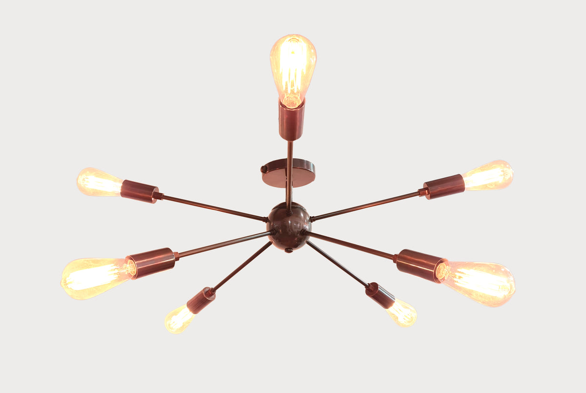 Retro 8-Light Bronze Sputnik Chandelier – Industrial Mid-Century Modern Pendant Ceiling Light with Exposed Filament Bulbs - 32147