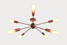 Retro 8-Light Bronze Sputnik Chandelier – Industrial Mid-Century Modern Pendant Ceiling Light with Exposed Filament Bulbs - 32147