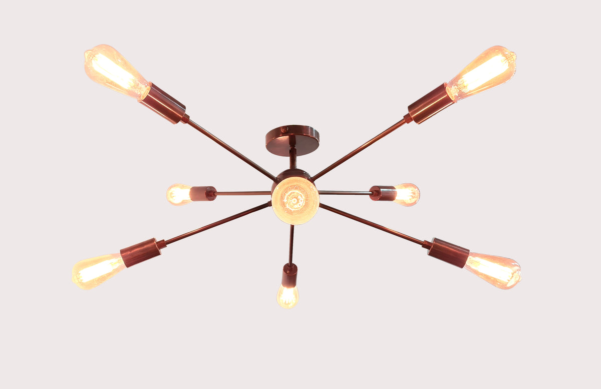Retro 8-Light Bronze Sputnik Chandelier – Industrial Mid-Century Modern Pendant Ceiling Light with Exposed Filament Bulbs - 32147