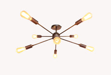 Retro 8-Light Bronze Sputnik Chandelier – Industrial Mid-Century Modern Pendant Ceiling Light with Exposed Filament Bulbs - 32147