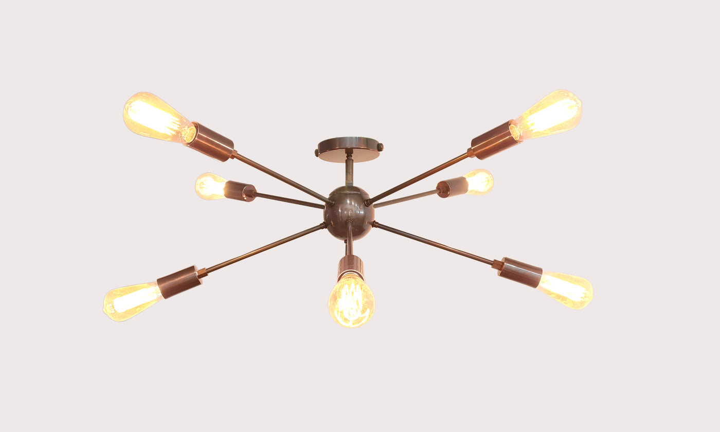 Retro 8-Light Bronze Sputnik Chandelier – Industrial Mid-Century Modern Pendant Ceiling Light with Exposed Filament Bulbs - 32147