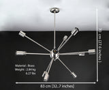 Modern 12-Light Brushed Steel Sputnik Chandelier – Minimalist Mid-Century Ceiling Fixture - 32153