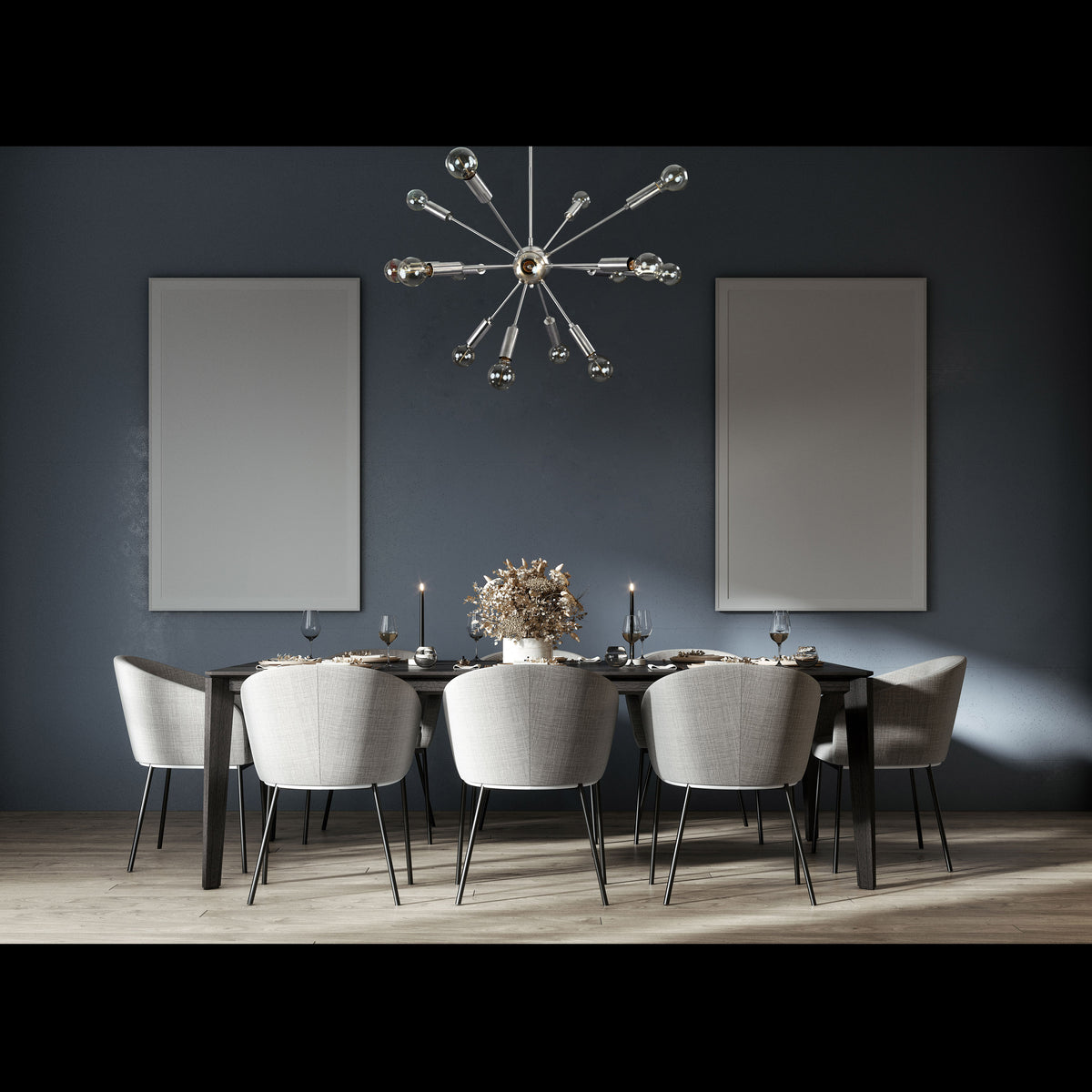 Modern 10-Light Gold Sputnik Chandelier – Mid-Century Ceiling Fixture with Clear Glass Globes - 32156