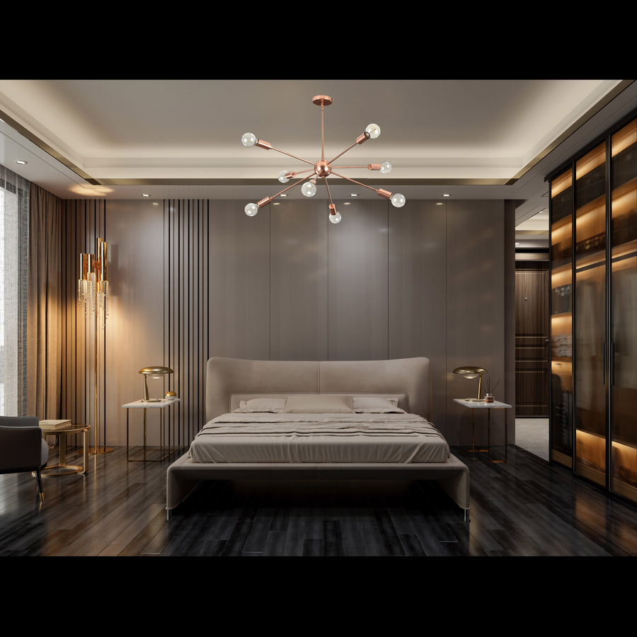 Sleek 8-Light Rose Gold Sputnik Chandelier – Contemporary Minimalist Ceiling Light - 32166