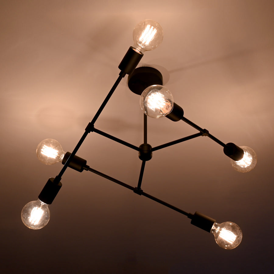 Modern 6-Light Black Chandelier – Asymmetrical Ceiling Fixture with Dual Globe Heads - 32197