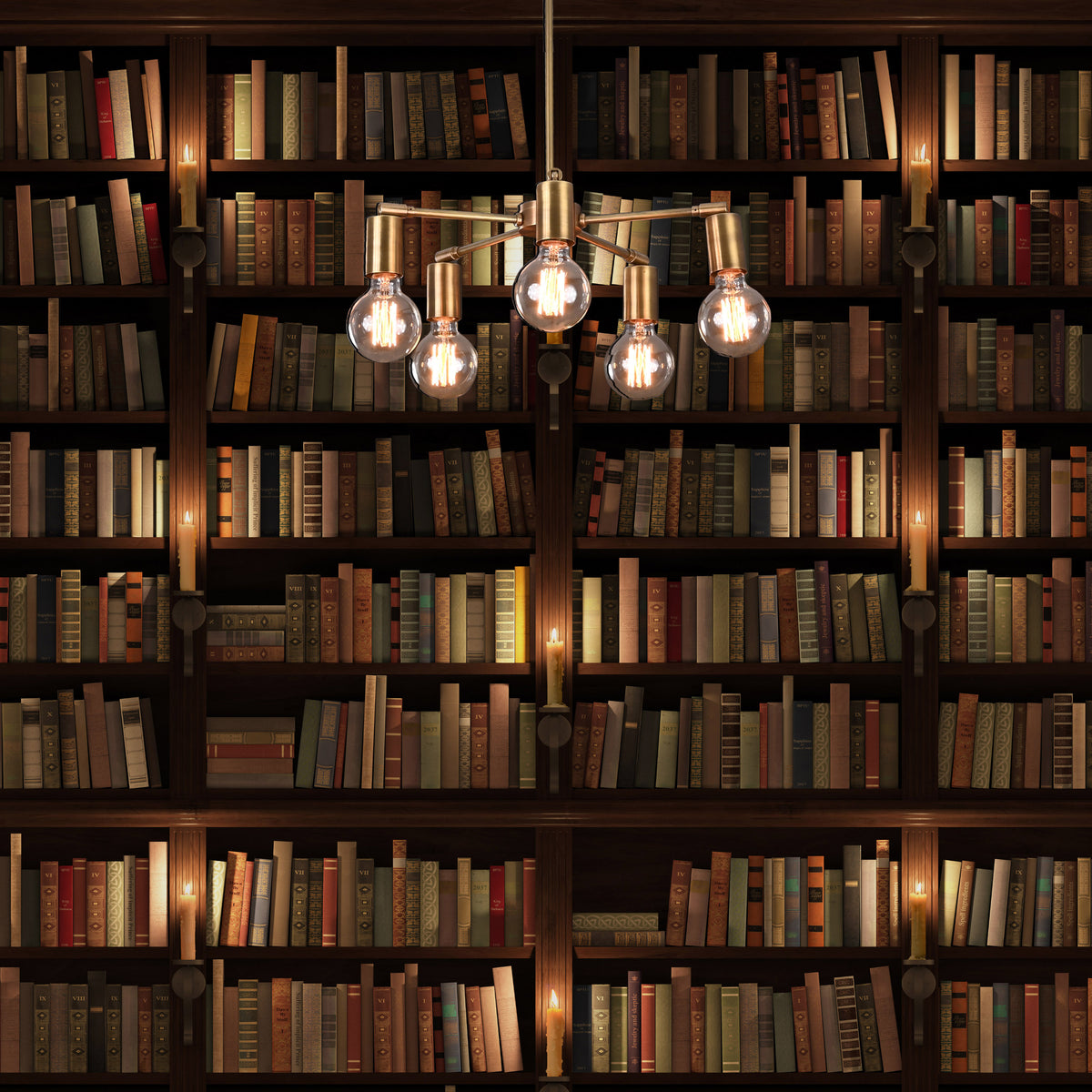 Modern 5-Light Brass Chandelier – Starburst Ceiling Fixture with Exposed Edison Bulbs - 32203