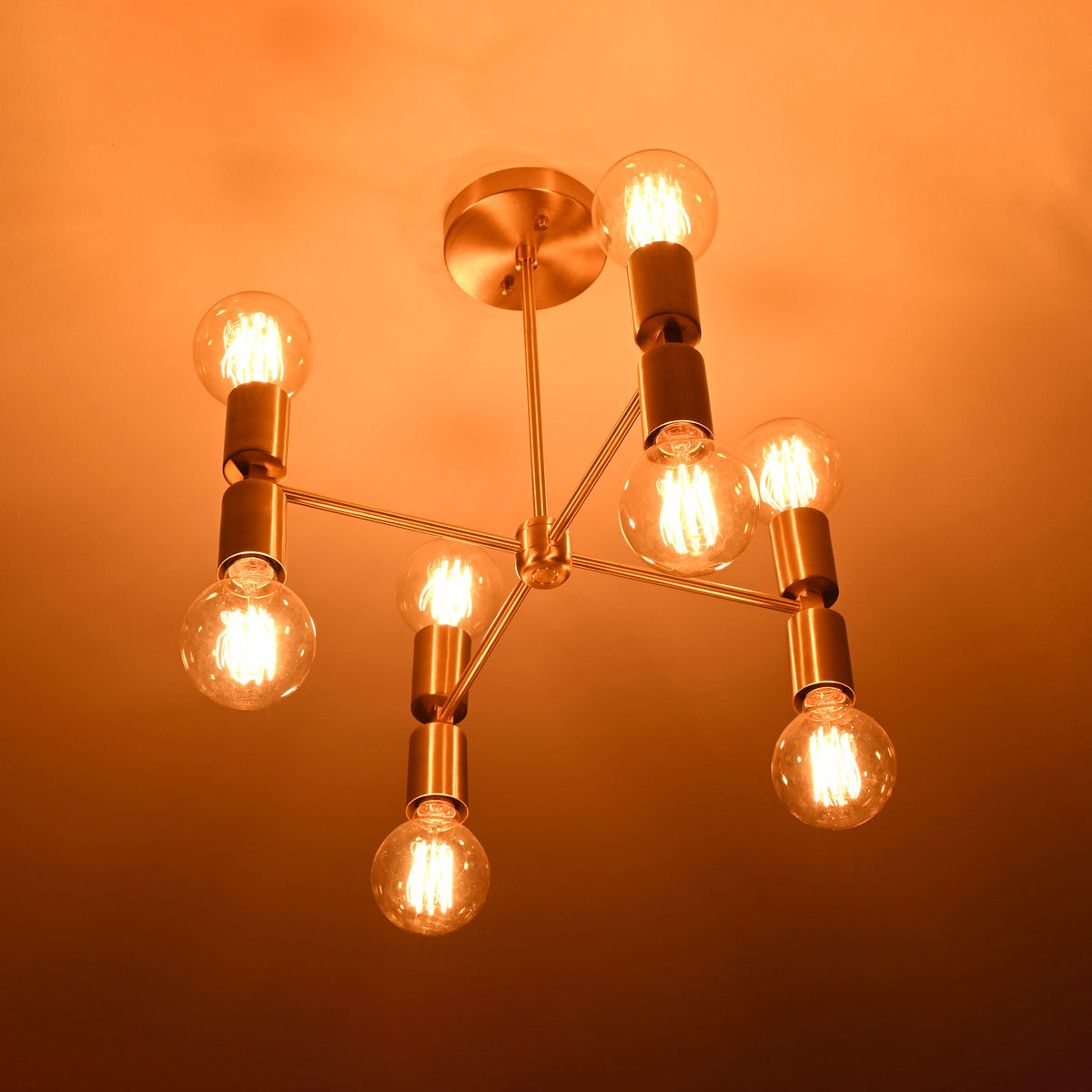 Modern 6-Light All-Brass Chandelier – Cylindrical Socket Sputnik Ceiling Fixture - 32204