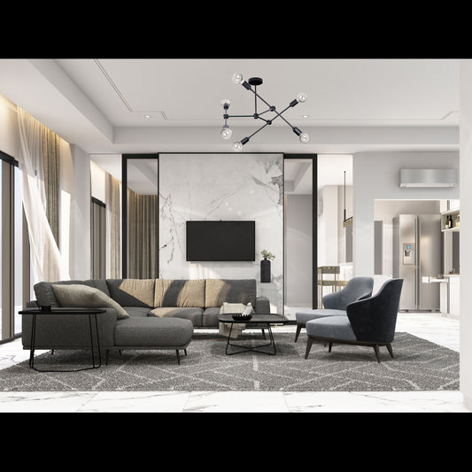 Modern 10-Light Black Chandelier – Angular Geometric Ceiling Fixture with Globe Bulbs - 32213