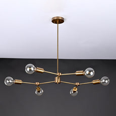 Industrial Brass Made, Brass Geometrical Ceiling Lamp, Mid Century Ceiling Light Industrial Hanging 6 Lights Fixture, Adjustable Premium Quality Sputnik Starburst