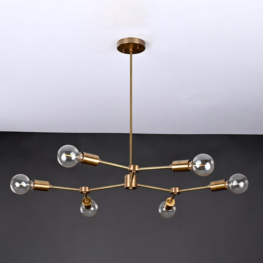 Industrial Brass Made, Brass Geometrical Ceiling Lamp, Mid Century Ceiling Light Industrial Hanging 6 Lights Fixture, Adjustable Premium Quality Sputnik Starburst