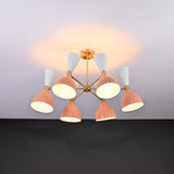 Modern 10-Light Chandelier – Brass Fixture with Coral & White Dual Cone Shades - 32220