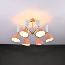Modern 10-Light Chandelier – Brass Fixture with Coral & White Dual Cone Shades - 32220
