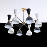 Modern 10-Light Black & White Chandelier – Dual Cone Sputnik Fixture with Brass Accents - 32221